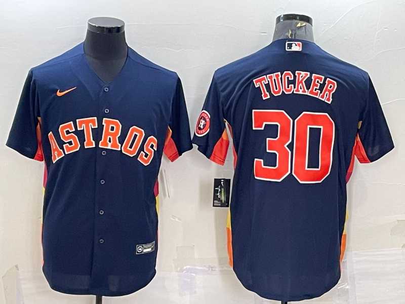Men%27s Houston Astros #30 Kyle Tucker Navy Blue With Patch Stitched MLB Cool Base Nike Jersey
